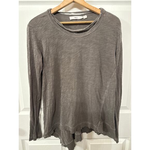 Wilt Double Unfinished Neck Slub Knit Slouchy Tee in Canteen, XS - Picture 4 of 10